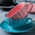 Custom assorted colors hand made cup cappuccino simple ceramic tea cup and saucer blue coffee cup with saucer set